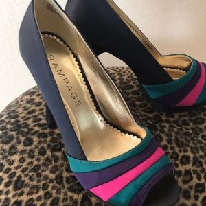 Rampage Navy Blue/Pink/Green/Purple Pumps NWOT